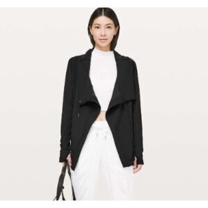 Lululemon Coast Easy Wrap Black Jacket Asymmetric Zip Front‎ Snap Hoodie Size 8